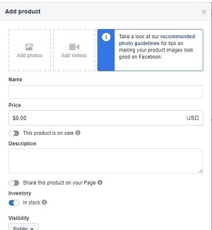 Add product to Facebook